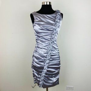 BEAUTIFUL Signature by Sangria Metallic Gray Silver Applique Cocktail Dress 4
